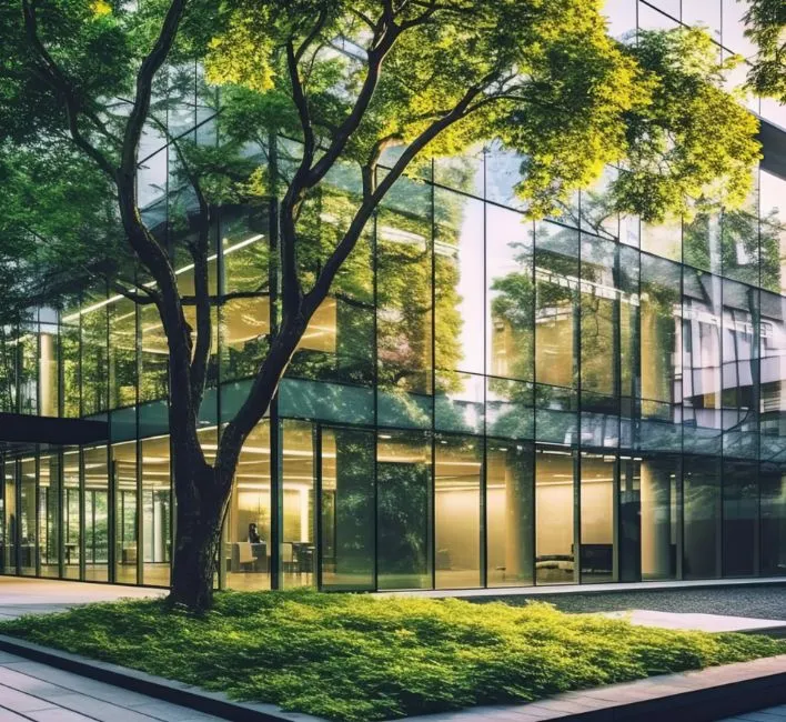 Modern commercial building with glass facade